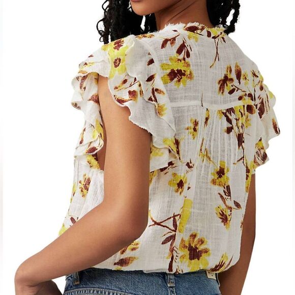 Free People Naya Handprinted Cotton and Viscose Bohemian Top with raw edges XS - Picture 5 of 16